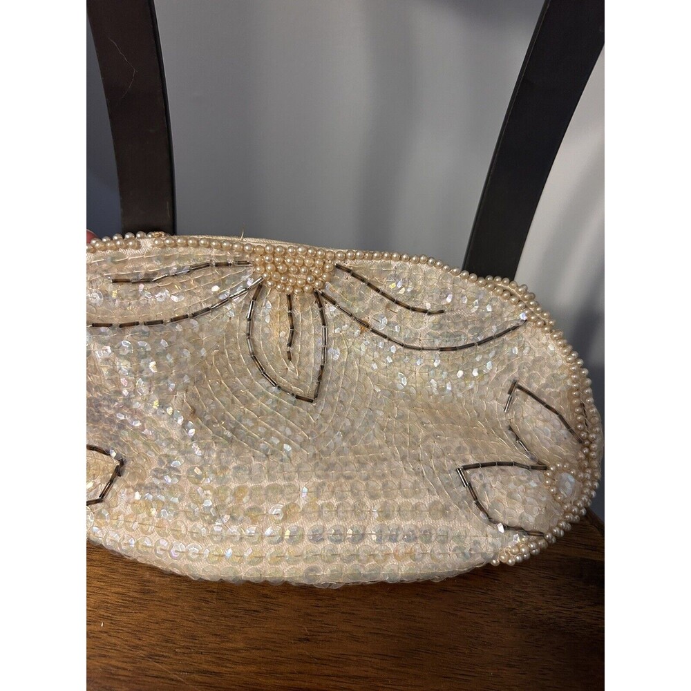 Vintage Sequin Beaded Pearl Clutch Bag Made In Japan Zipper Cocktail Formal